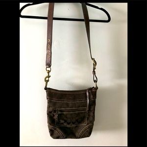 Authentic Coach signature leather & canvas crossbody purse